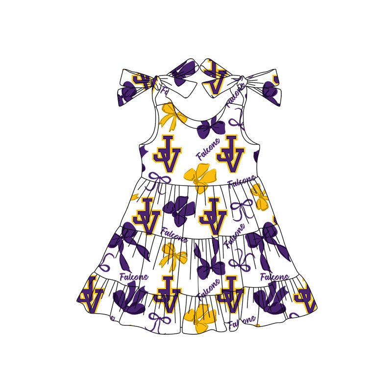 ( Moq 5 each style ) Baby Boy Girl Team Cheer Sibling Shirt Bows Purple Dress Set