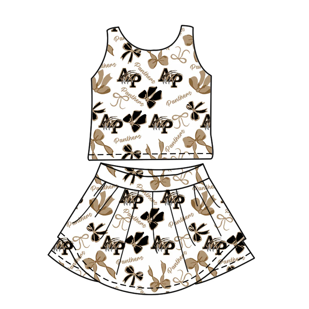 ( Moq 5 each style ) Baby Girl Toddler AP Team Bows Sibling Skort Dress Set 6.11