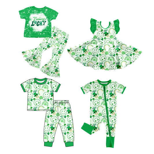 Baby Boy Girl Short Sleeves St. Patrick Smile Sibling Dress Romper Clothes Set ( Moq 5 Each style )12.3