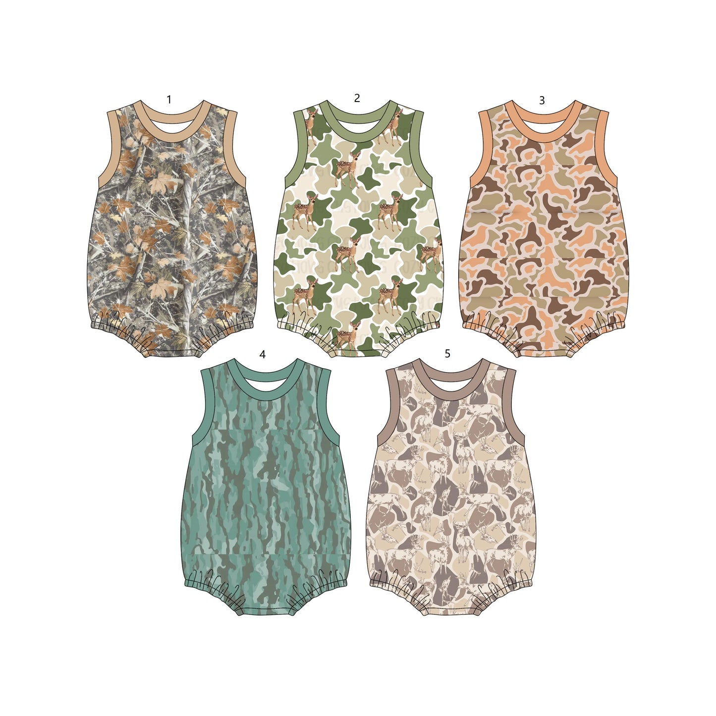 ( Moq 5 Each Style ) Sibling Baby Boys Kids Sleeveless Camo Bubble Summer Rompers