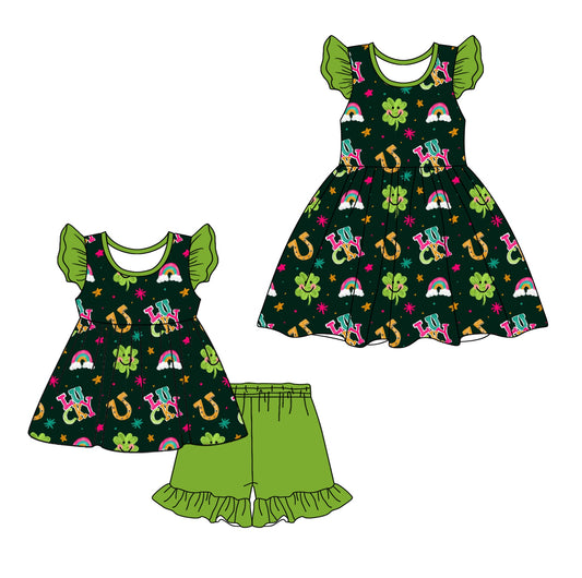 Baby Girl Short Sleeves St. Patrick Rainbow Sibling Dress Set ( Moq 5 Each Style ) 12.18