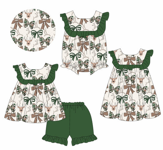 Baby Girl Deer Camo Bows Hunting Sibling Romper Dress Set ( Moq 5 Each Style ) 2.24