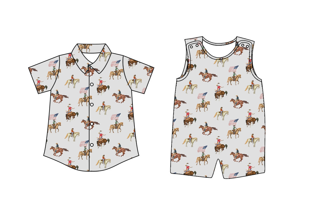 Baby Boy Rodeo Flags July 4th Sibling Romper Shirt ( Moq 5 Each Style ) 12.27