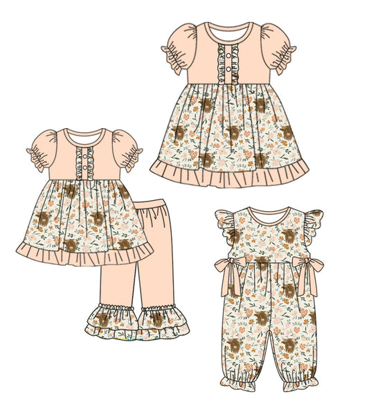 Baby Girl Short Sleeves Western Cow Floral Sibling Romper Dress Set ( Moq 5 Each Style ) 3.12