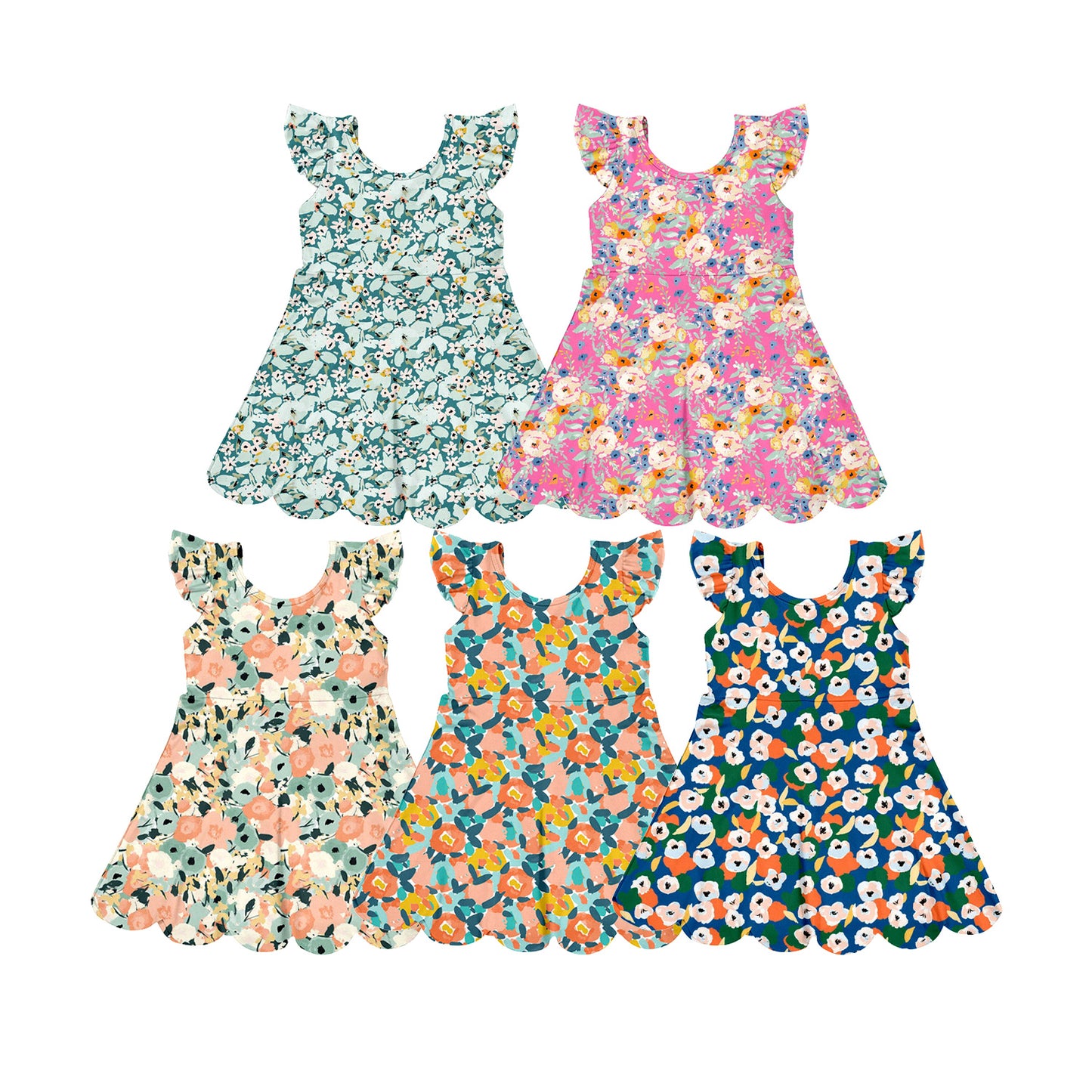 ( Moq 5 Each Style ) Sibling Baby Girls Kids Short Sleeves Flower Ruffle Knee Length Dresses Clothes