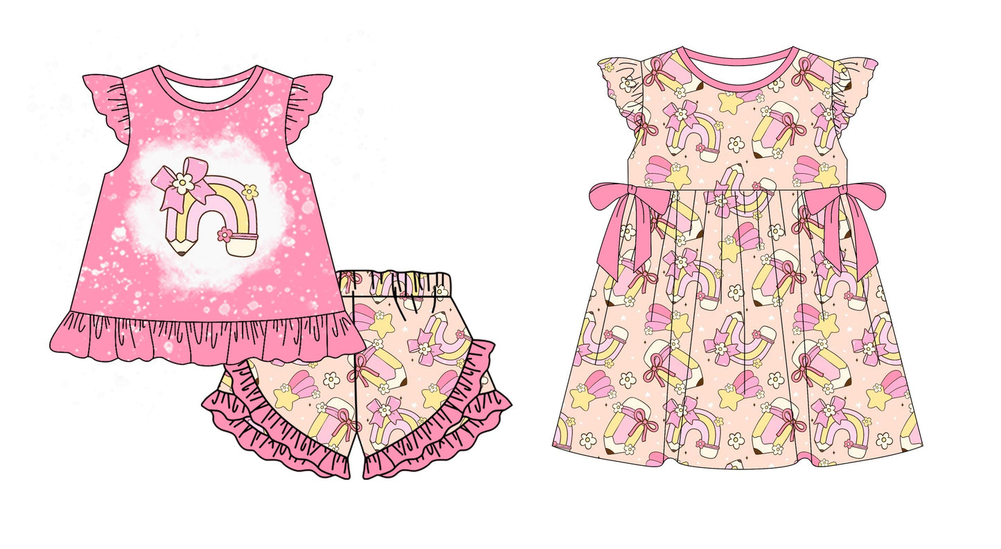 Baby Girl Back To School Pencil Bows Flower Sibling Dress Set ( Moq 5 Each Style ) 1.6