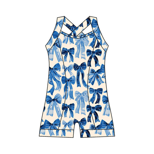 ( Moq 10 ) Baby Girl Straps Blue Bows Activity Wear Yoga Jumpsuit
