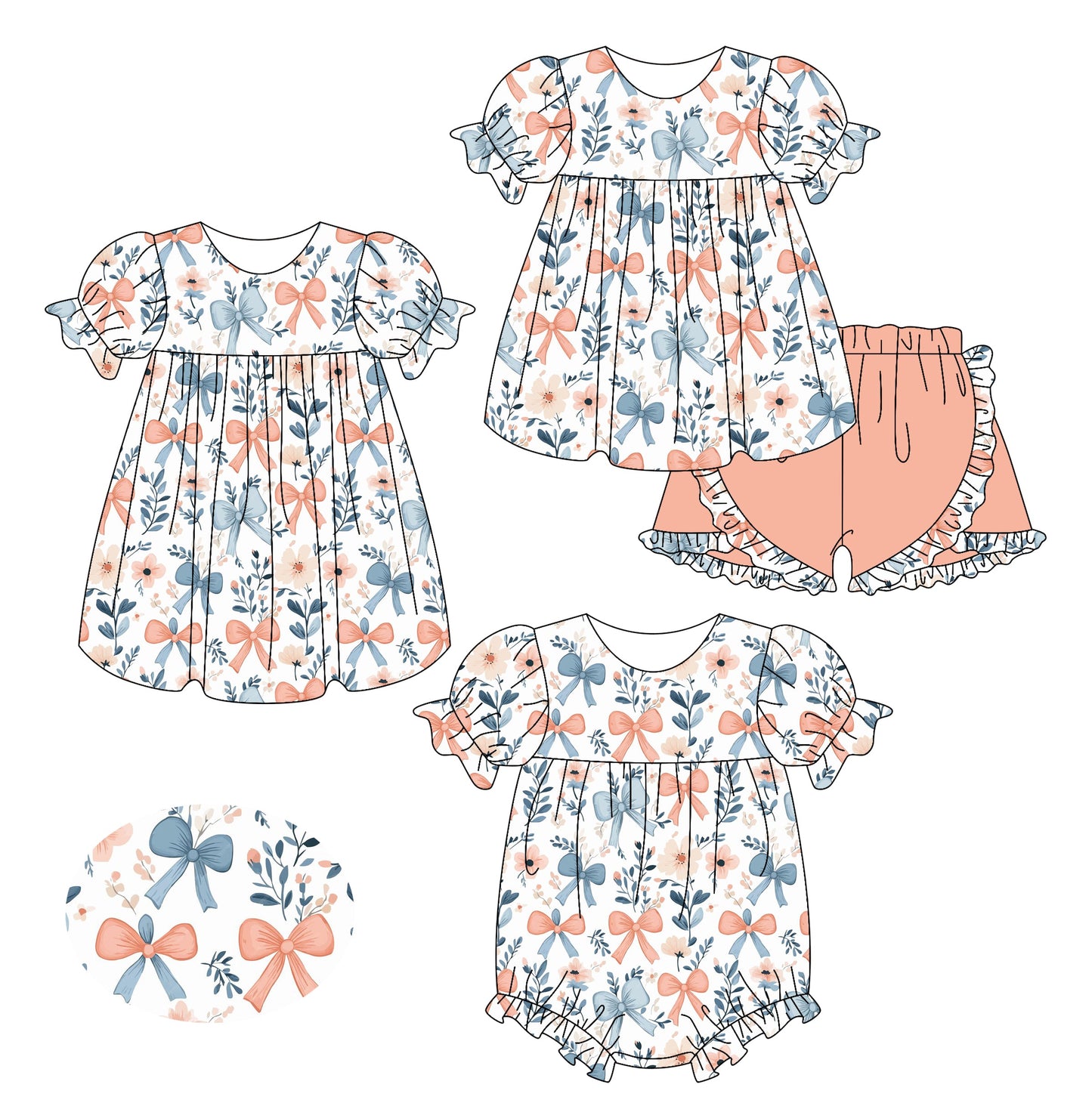 Baby Girl Bows Flower Sibling Romper Dress Set ( Moq 5 Each Style ) 2.15
