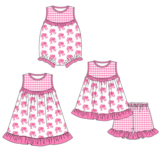 Baby Girl Pink Checked Doll Sibling Romper Dress Set ( Moq 5 Each Style ) 1.25