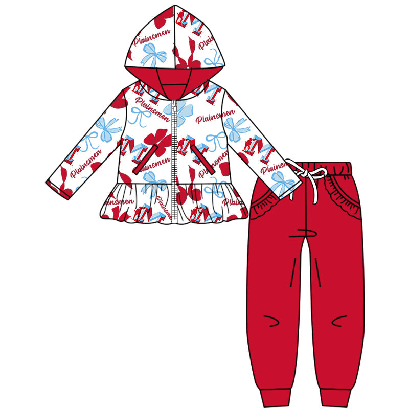 ( Moq 5 each style ) Baby Boy Girl Team Cheer Sibling Shirt Red Blue Bows Dress Set 8.13