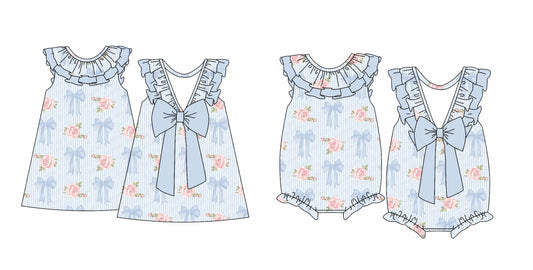 Baby Girl Blue Bows Flower Summer Sibling Dress Romper ( Moq 5 Each Design ) 12.14