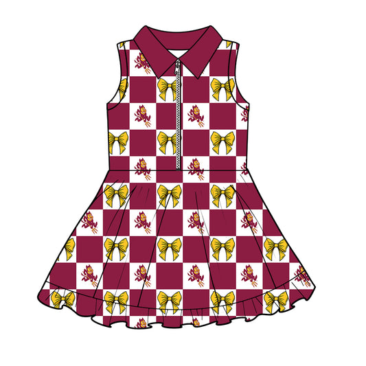 ( Moq 5 ) Baby Girls Kids Yellow Bows Checked Team Zipper Shorts Knee Length Dress