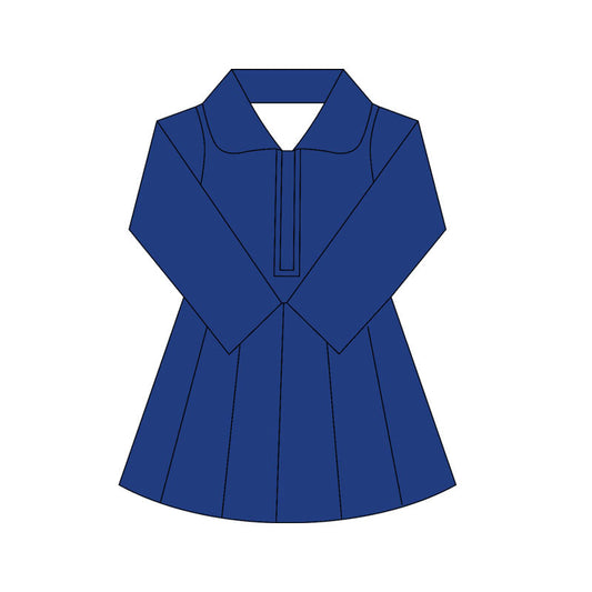 ( Moq 10 ) Baby Girl Navy Long Sleeves Zipper Activity Wear Yoga Knee Length Dress