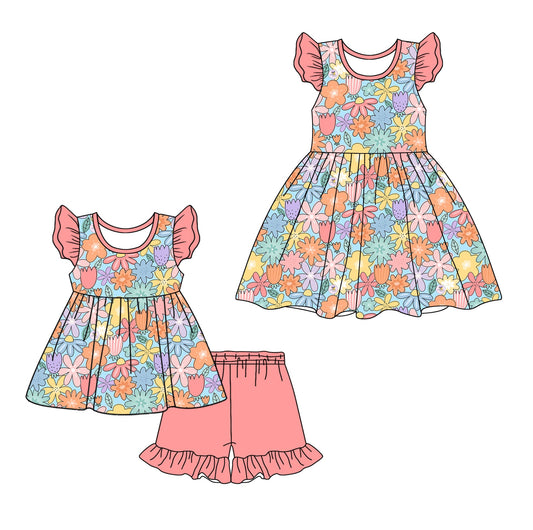 Baby Girl Short Sleeves Flower Sibling Dress Set ( Moq 5 Each Design ) 12.11