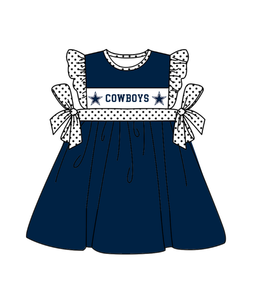 ( Moq 5 ) Baby Girls Toddler Short Sleeves Team Knee Length Navy Dress