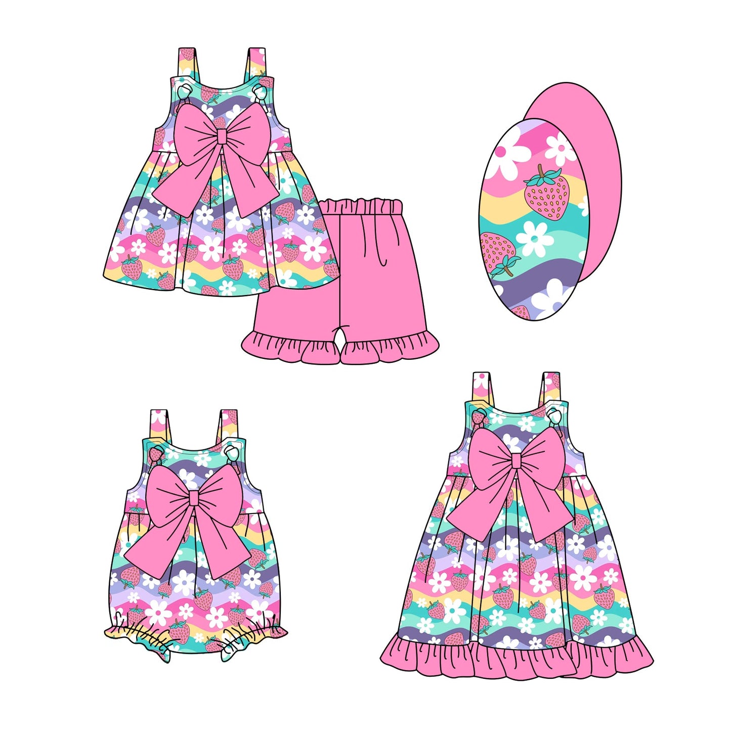 Baby Girl Flower Strawberry Bows Sibling Romper Dress Set ( Moq 5 Each Style ) 1.23
