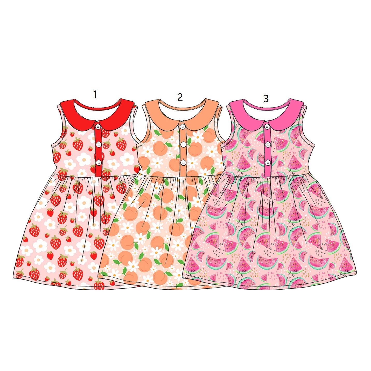 ( Moq 5 Each Style ) Baby Girls Kids Sleeveless Flower Sibling Summer Buttons Dresses