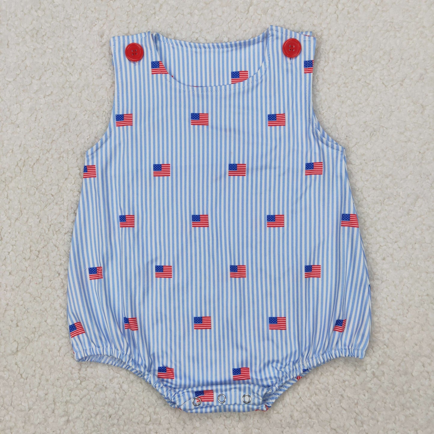 Baby Girl Infant Short Sleeves Stripes Flags Bow 4th Of July Blue Romper RTS