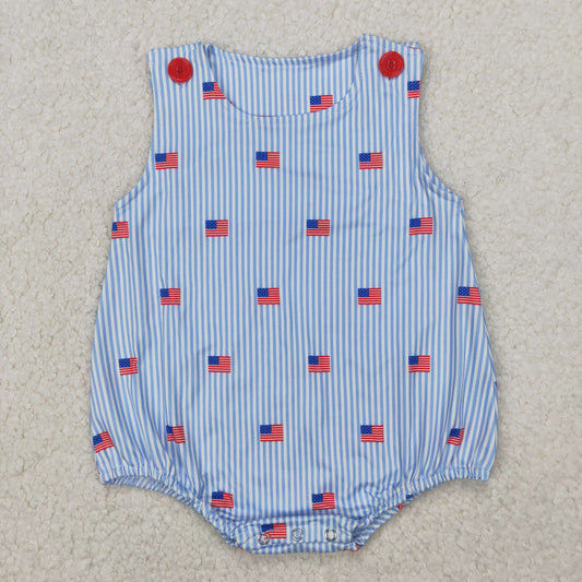 Baby Boy Infant Sleeveless Flags 4th Of July Blue Stripes Romper RTS