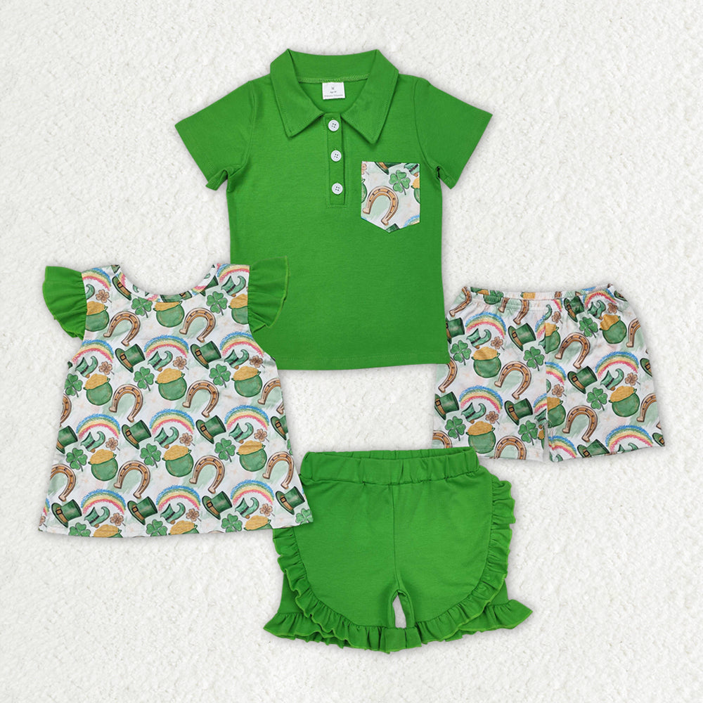 Baby Boy Girl Short Sleeves St Patrick Day Sibling Green Clothes Outfit RTS