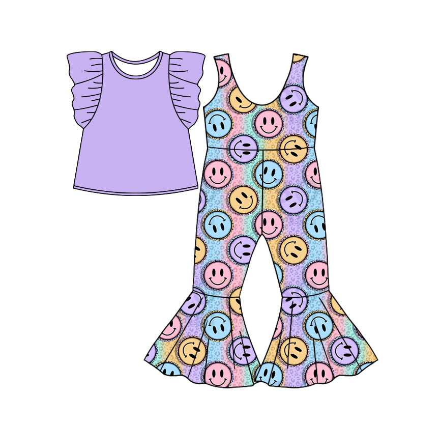Baby Girl Short Sleeves Purple Shirt Smile Jumpsuit Set ( Moq 5 Each Design )11.26