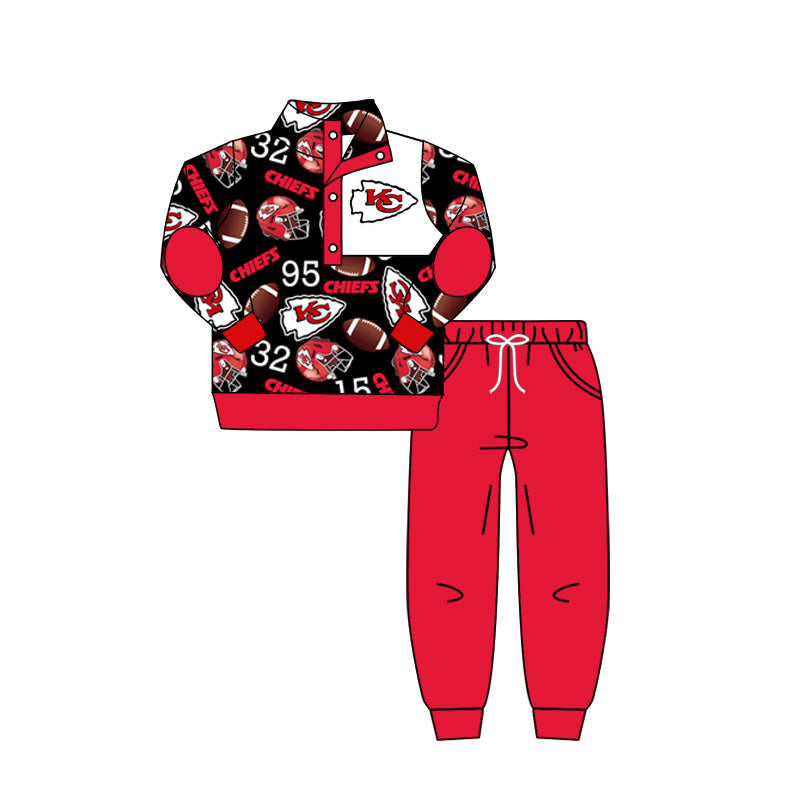 Baby Boy KC Buttons Shirt Red Pants Team Clothes Set