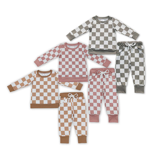 Baby Kids Toddler Long Sleeves Shirt Checked Clothes Sibling Set