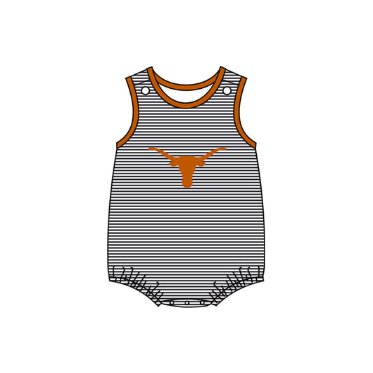 Baby Boy Sleeveless Cow Team Stripes Bubble Romper ( Moq 5 )