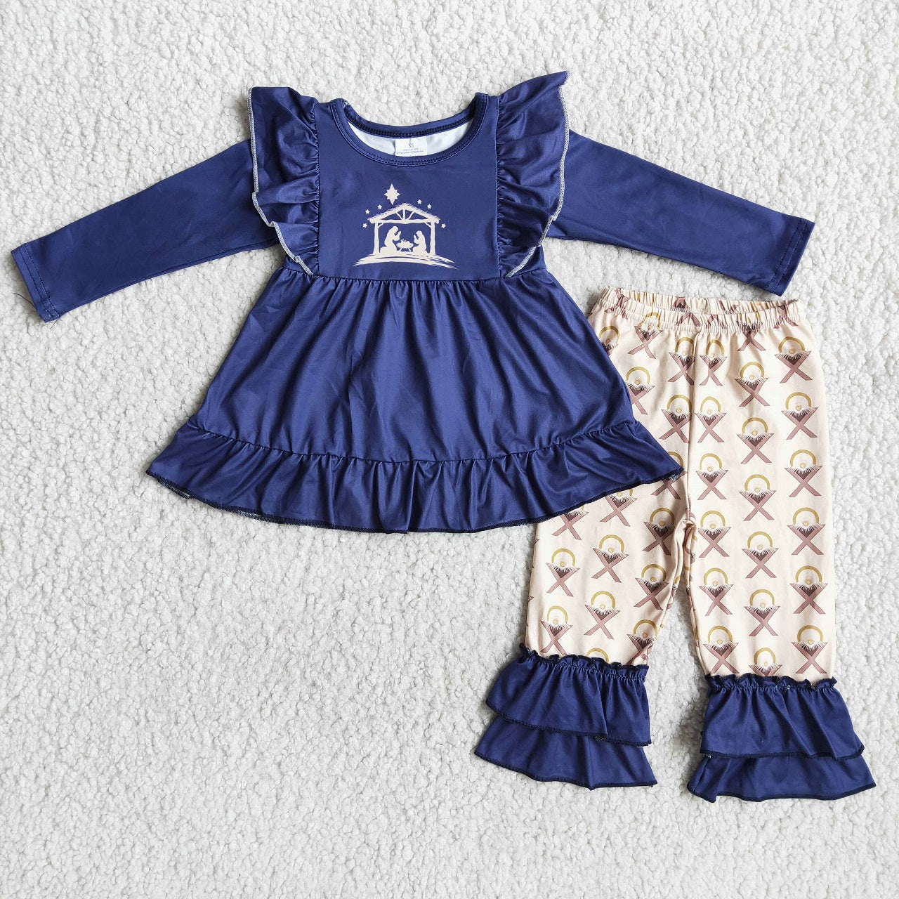 Promotion 6 B11-25 Baby Girl Long Sleeves Nativity Tunic Ruffle Pants Christmas Outfit