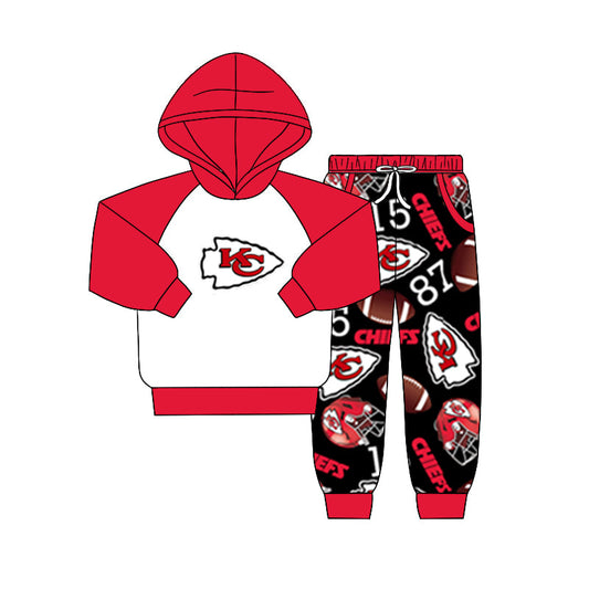 Baby Boy Red Long Sleeves Hoodie Shirt Pocket KC Pants Team Set