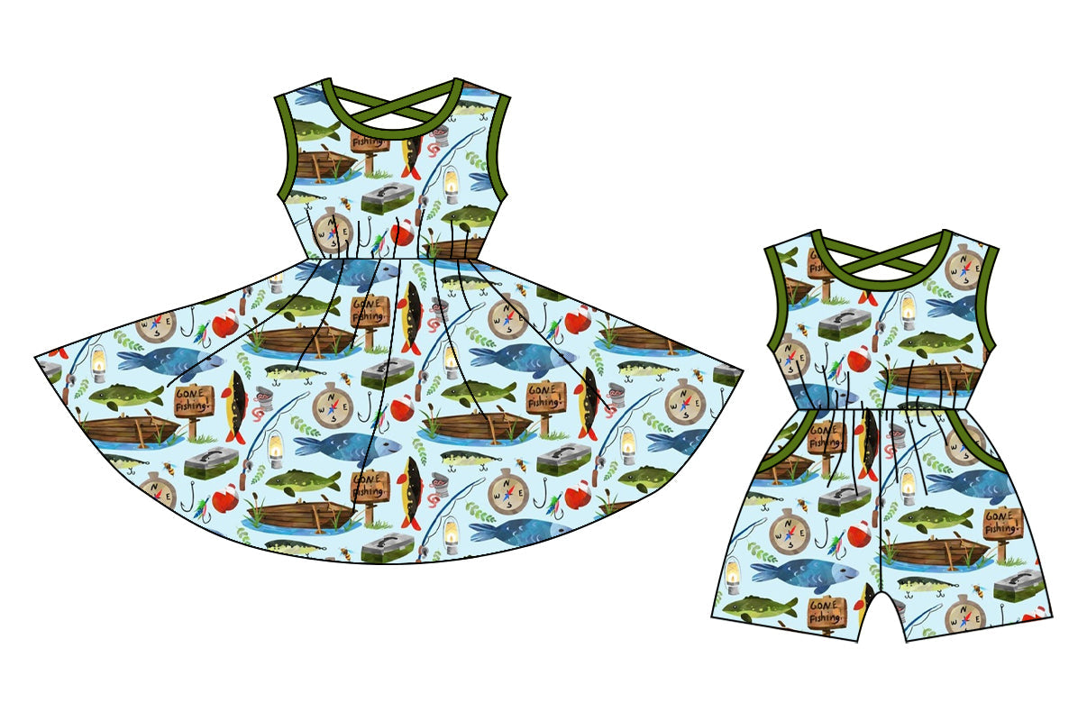 Baby Girl Sleeveless Fishing Sibling Dress Jumpsuit ( Moq 5 Each Style ) 12.20