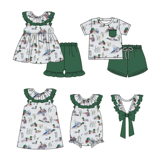Baby Boy Girl Short Sleeves Sibling Ducks Dress Romper Clothes Set ( Moq 5 Each style ) 11.28