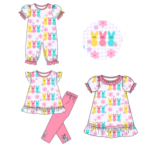 ( Moq 5 Each Style ) Baby Girl Toddler Rabbits Flower Easter Sibling Romper Dress Set