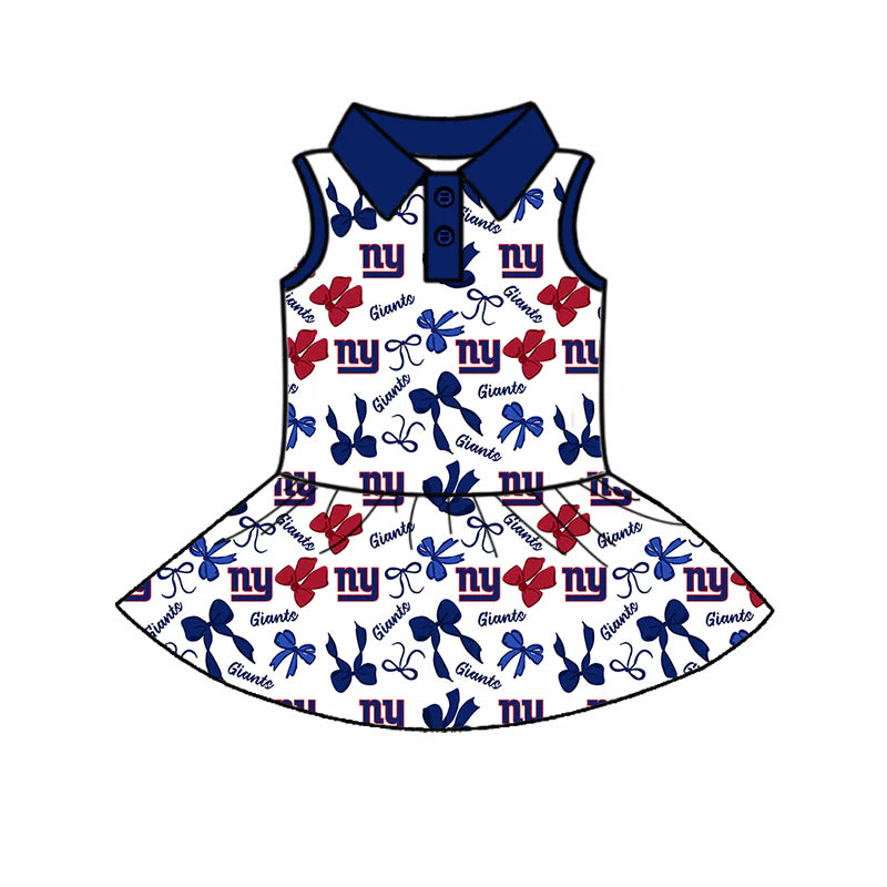 ( Moq 5 each style ) Baby Girl Toddler Team NY Bows Sibling Skort Dress Set 6.4