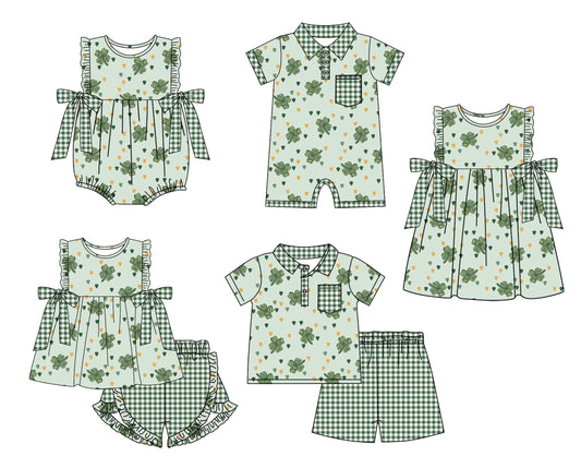 Baby Boy Girl Short Sleeves St. Patrick Sibling Dress Romper Clothes Set ( Moq 5 Each style )12.3