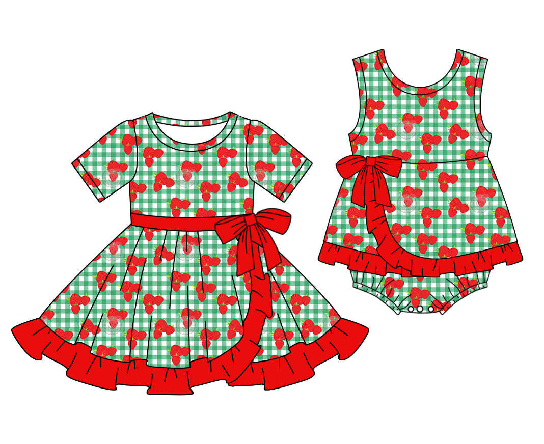 Baby Girl Strawberry Checked Sibling Romper Dress ( Moq 5 Each Style ) 1.8