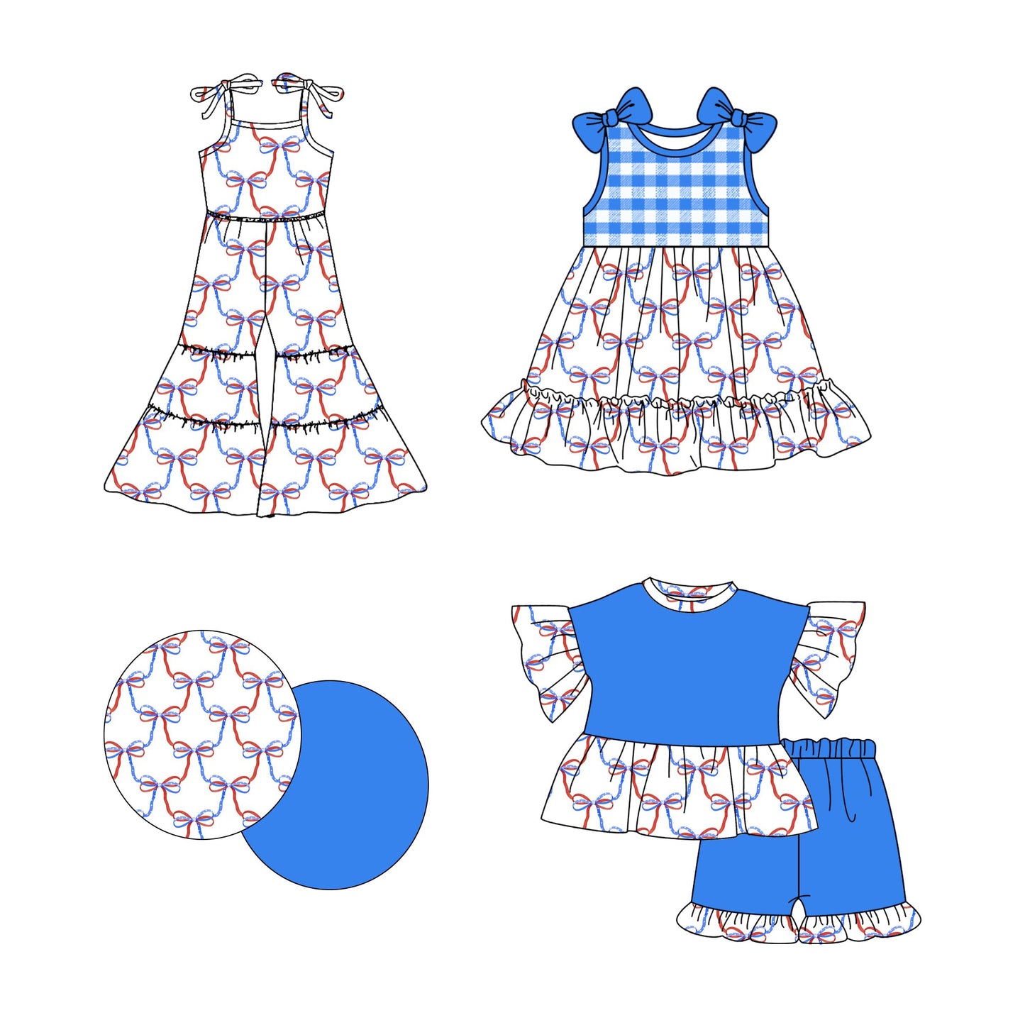 Baby Girl July 4th Bows Sibling Jumpsuit Dress Set ( Moq 5 Each Style ) 2.21