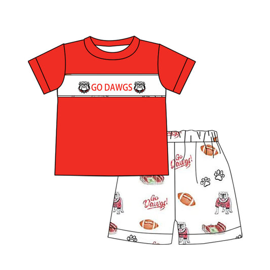 Baby Boy Red Short Sleeves Team Shirt Dogs Football Shorts Clothes Set Moq 5