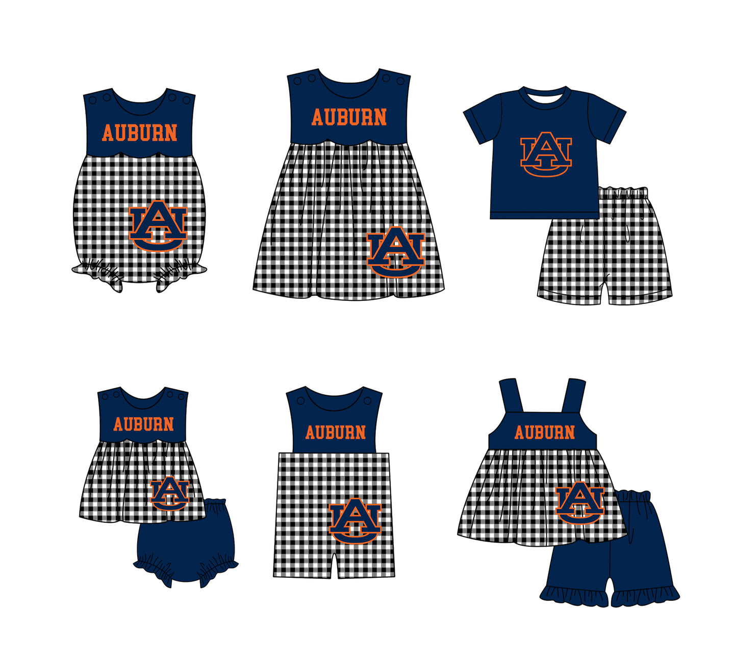 ( Moq 5 Each Style ) Baby Boys Girls Kids Plaid Team Sibling Navy Rompers Dress Sets