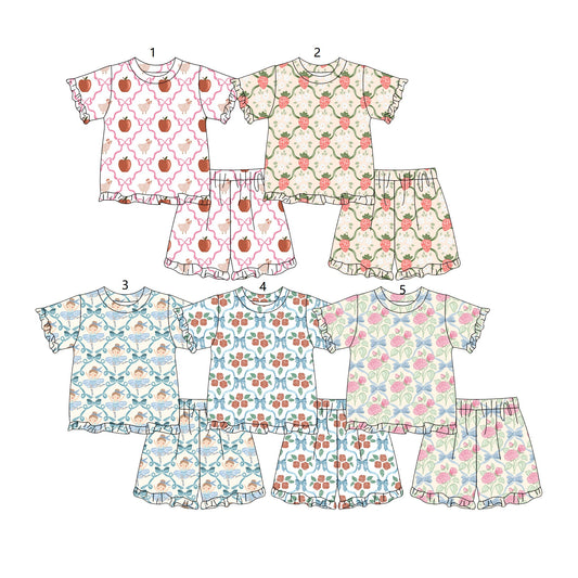 ( Moq 5 Each Style ) Baby Girls Kids Shot Sleeves Shirts Flower Shorts Sibling Summer Sets