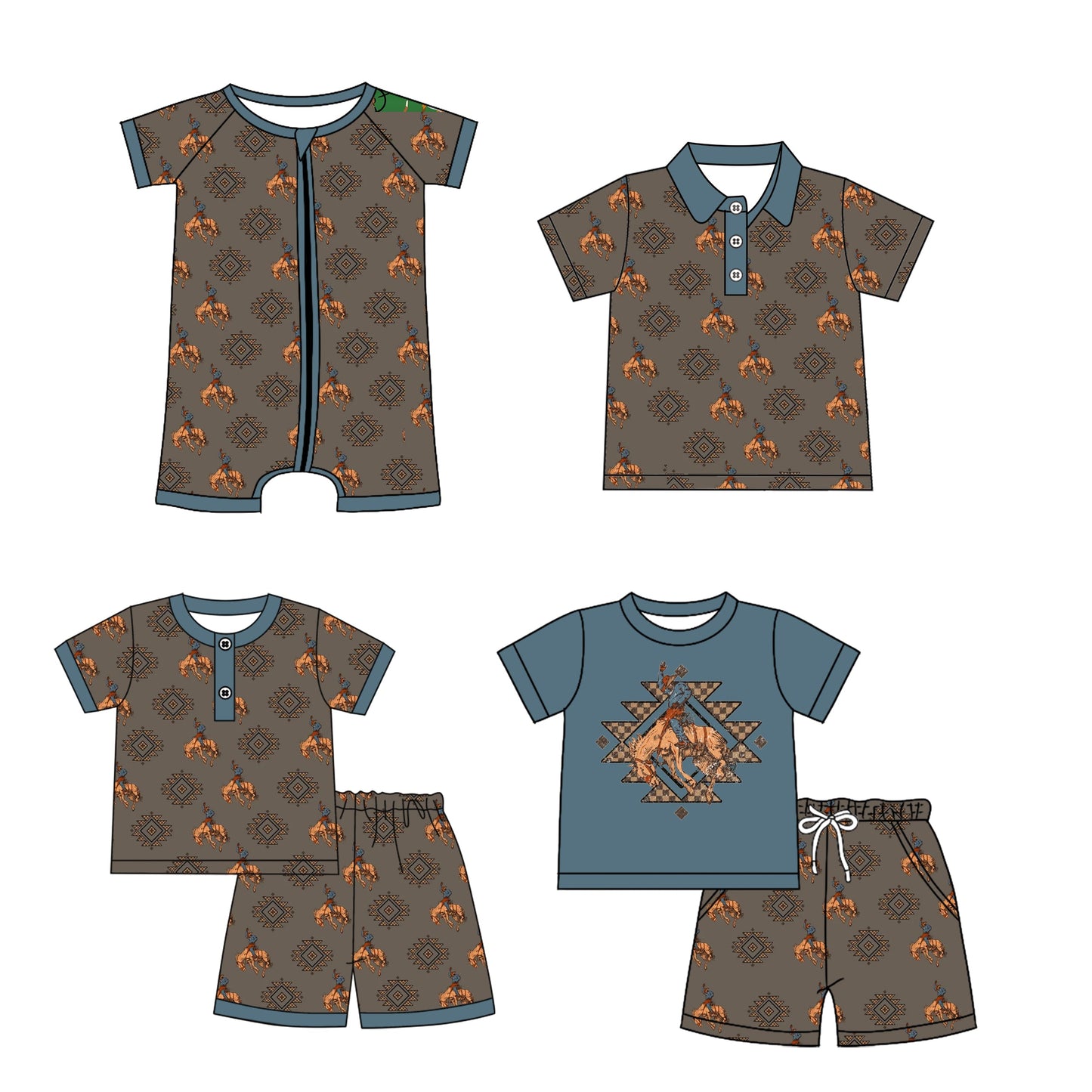 Baby Boy Girl Western Rodeo Sibling Romper Set ( Moq 5 Each Style ) 1.4