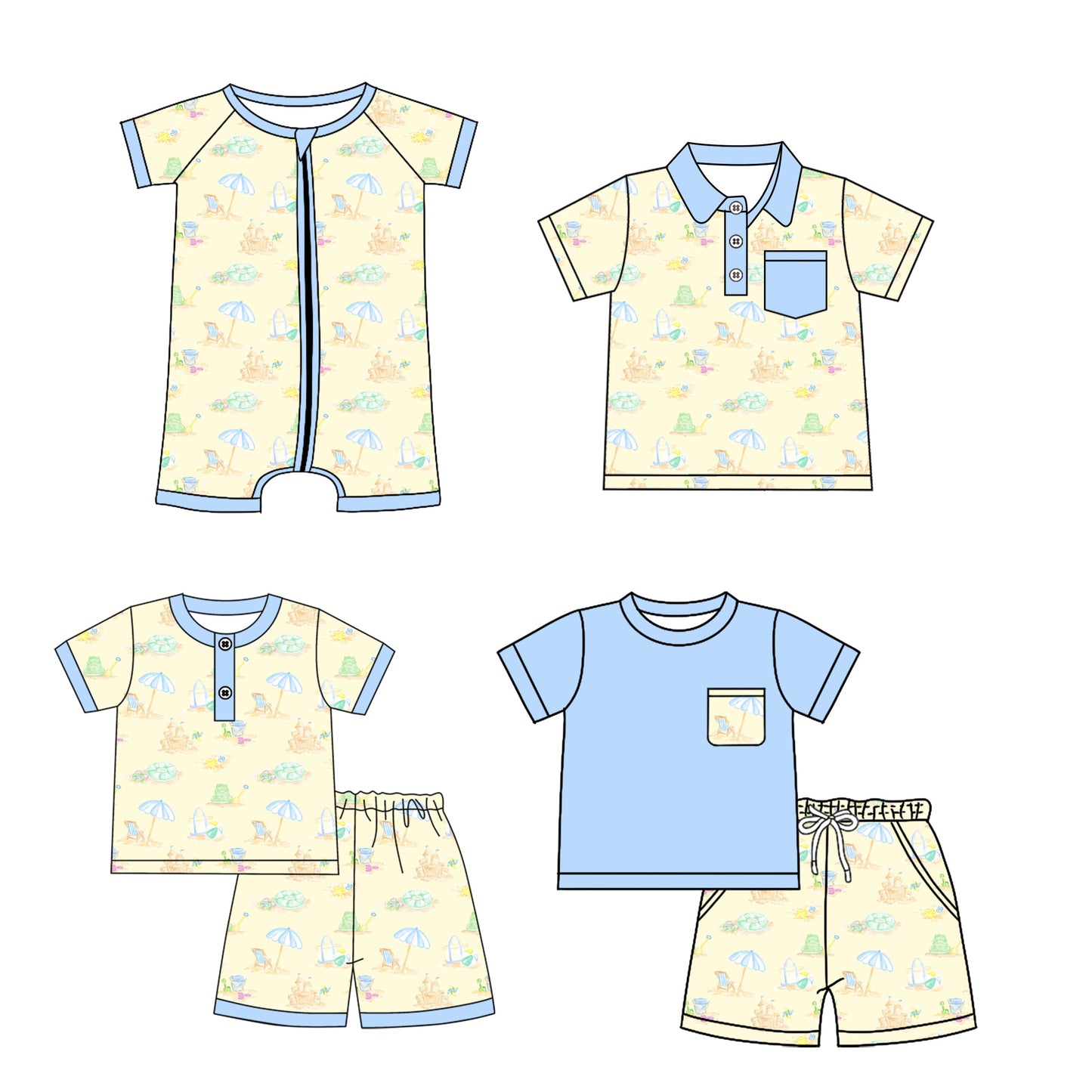 Baby Boy Back To School Beach Sibling Romper Shirt Set ( Moq 5 Each Style ) 3.6
