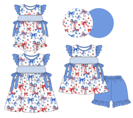 Baby Girl Short Sleeves July 4th Bows Sibling Romper Dress Set ( Moq 5 Each Style ) 3.7