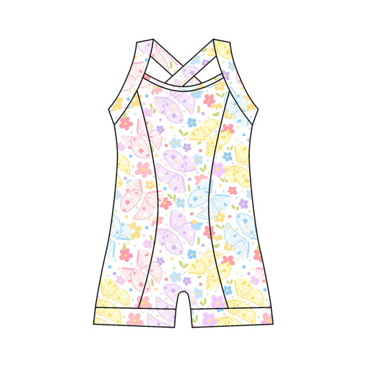 ( Moq 10 ) Baby Girl Straps Butterfly Flower Activity Wear Yoga Jumpsuit