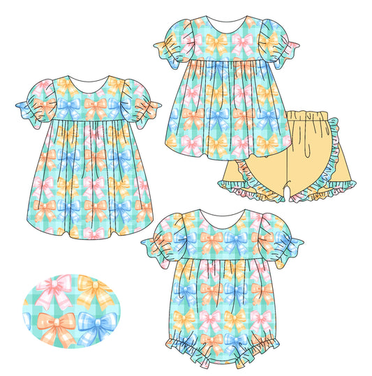 Baby Girl Colorful Bows Sibling Romper Dress Set ( Moq 5 Each Style ) 2.15