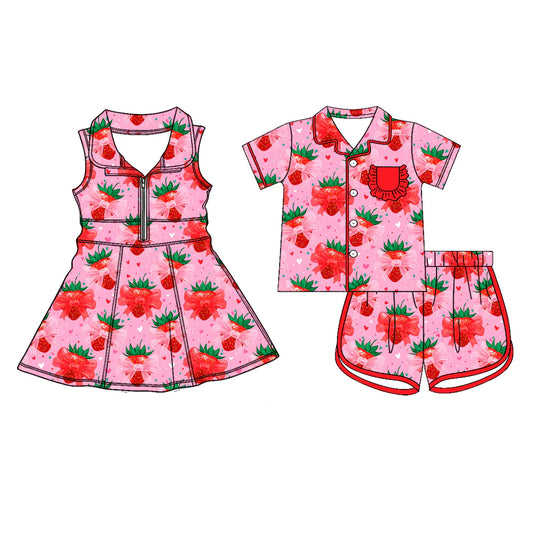 ( Moq 5 Each Style ) Baby Girls Strawberry Bows Shorts Dress Pajamas Set Summer Clothes