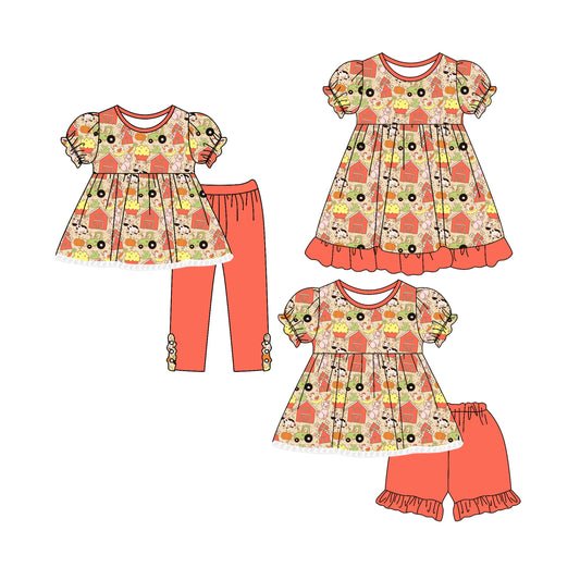 ( Moq 5 Each Style ) Baby Girl Short Sleeves Farm Animals Sibling Romper Dress Set 4.25