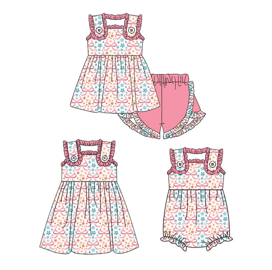 ( Moq 5 Each Style ) Sibling Baby Girls Kids Bows Flower Romper Dress Set Summer Clothes