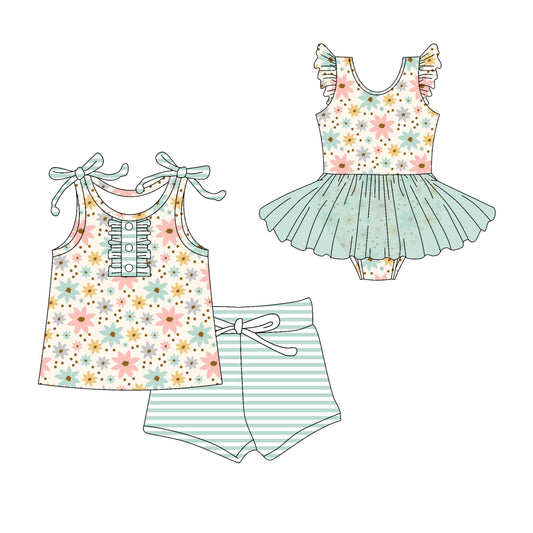 Baby Girl Flower Stripes Sibling Tulle Romper Set ( Moq 5 Each Style ) 3.20