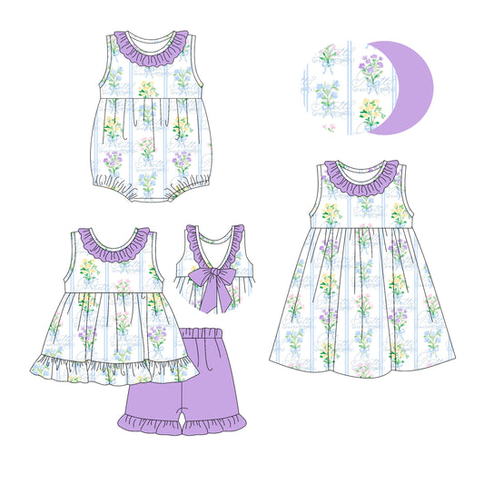 Baby Girl Flower Purple Ruffle Sibling Romper Dress Set ( Moq 5 Each Style ) 2.25